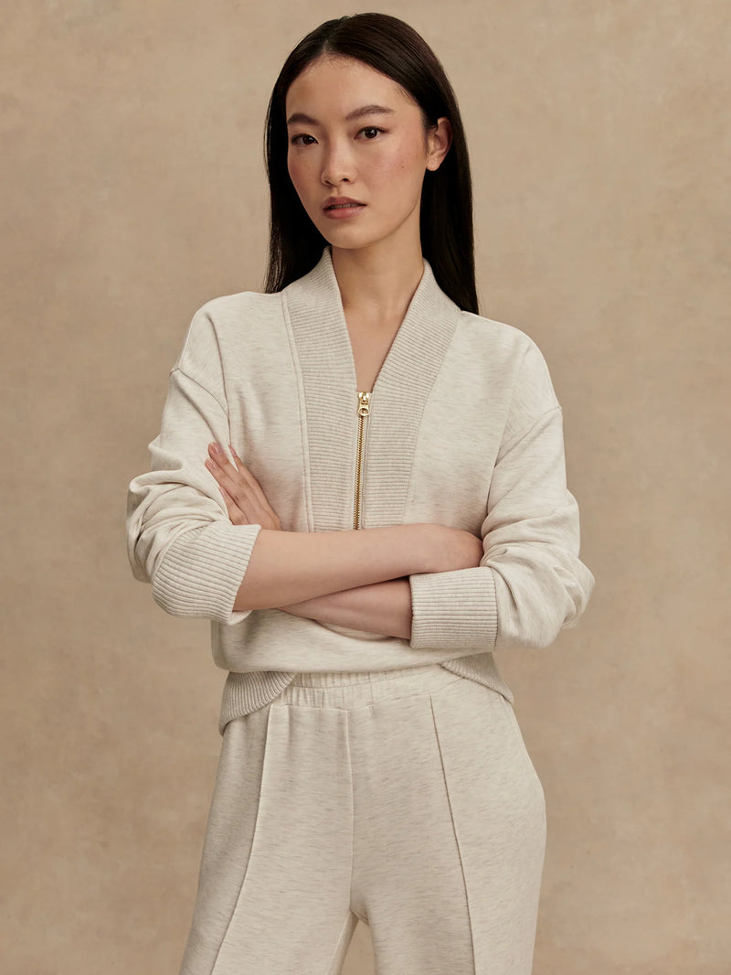 Varley Sally Half Zip Sweat - Ivory Marl