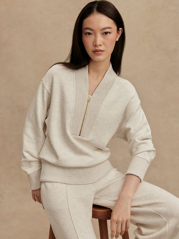 Varley Sally Half Zip Sweat - Ivory Marl