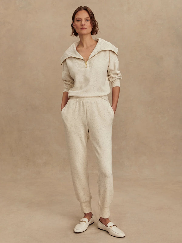 Varley The Slim Cuff Pant 27.5  Ivory Marl Fleck