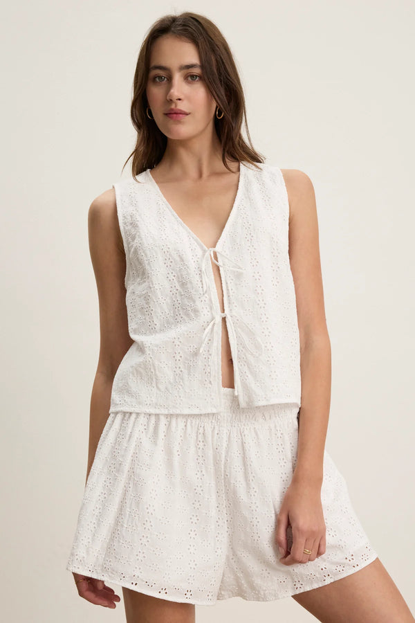 Velvet Ava Tie Front Top White