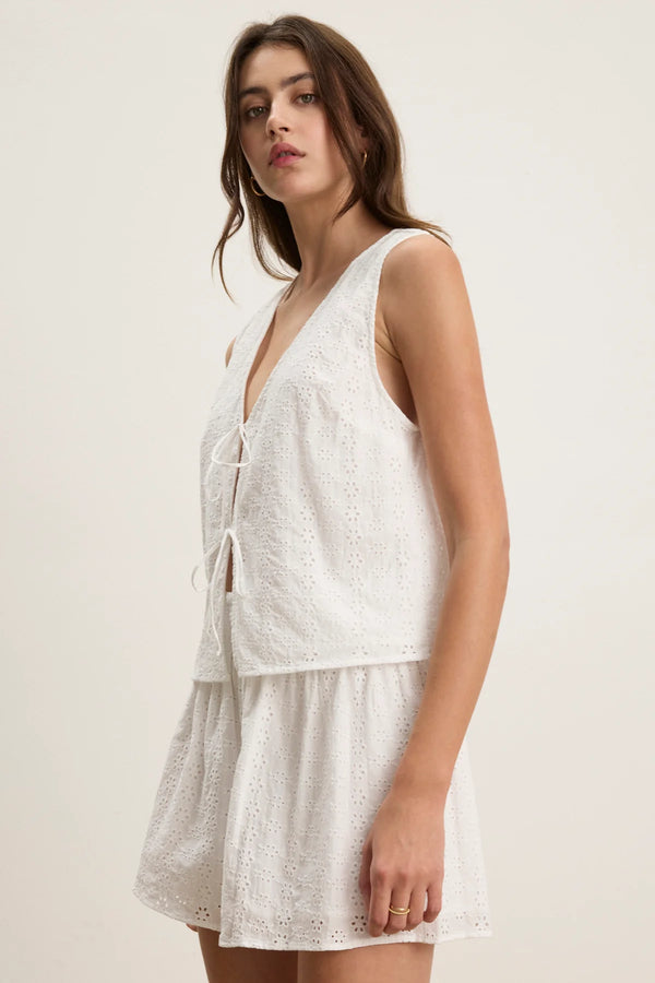 Velvet Ava Tie Front Top White