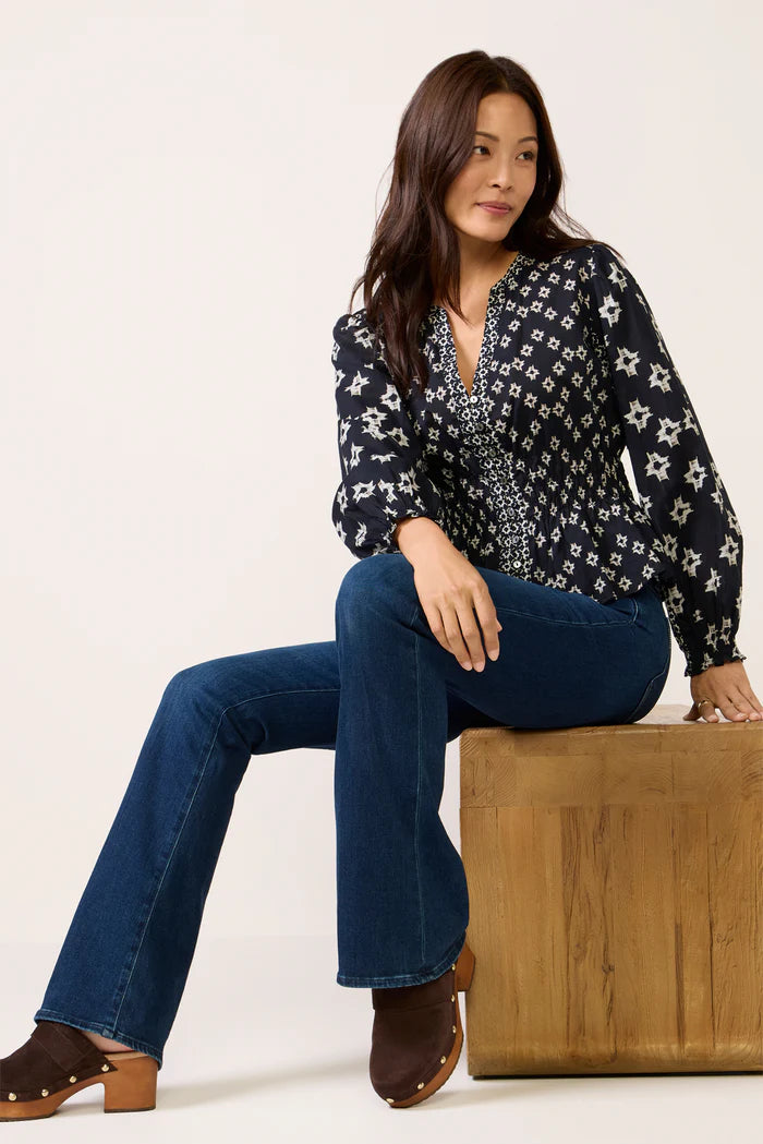 Velvet Charlotte L/S Btn Boho Top Midnight