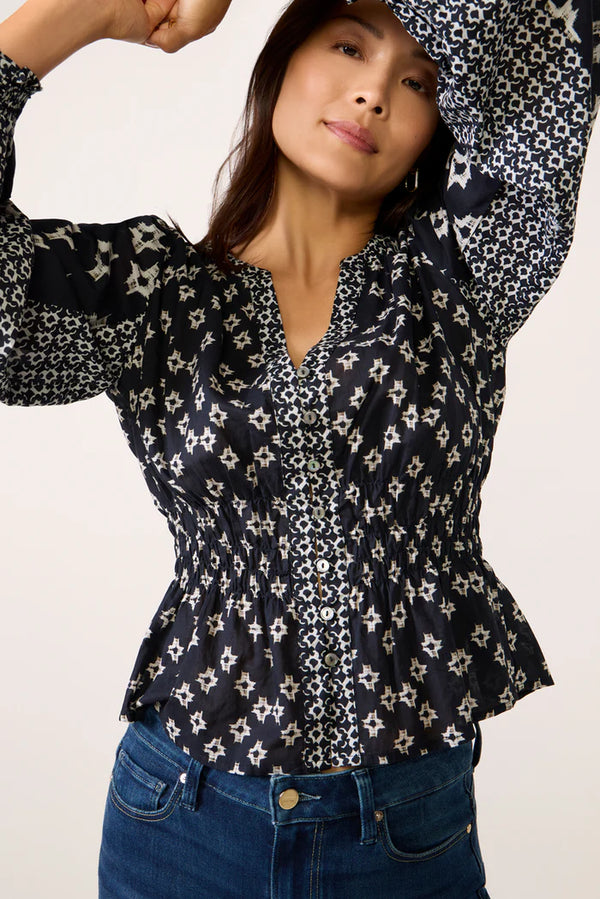 Velvet Charlotte L/S Btn Boho Top Midnight