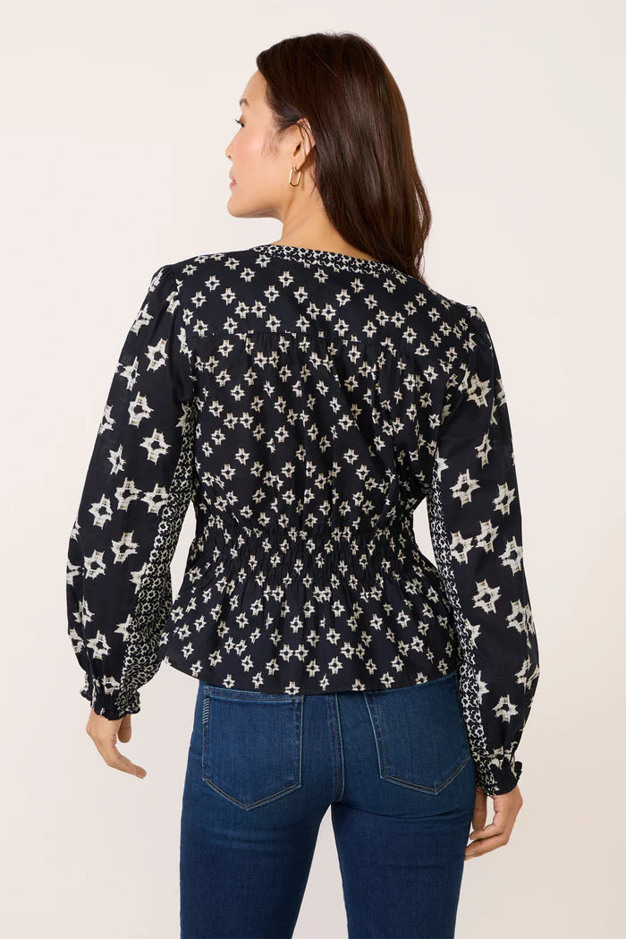 Velvet Charlotte L/S Btn Boho Top Midnight