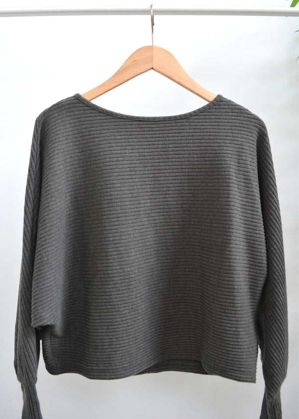 Velvet Desiree L/S Dollman Top Charcoal