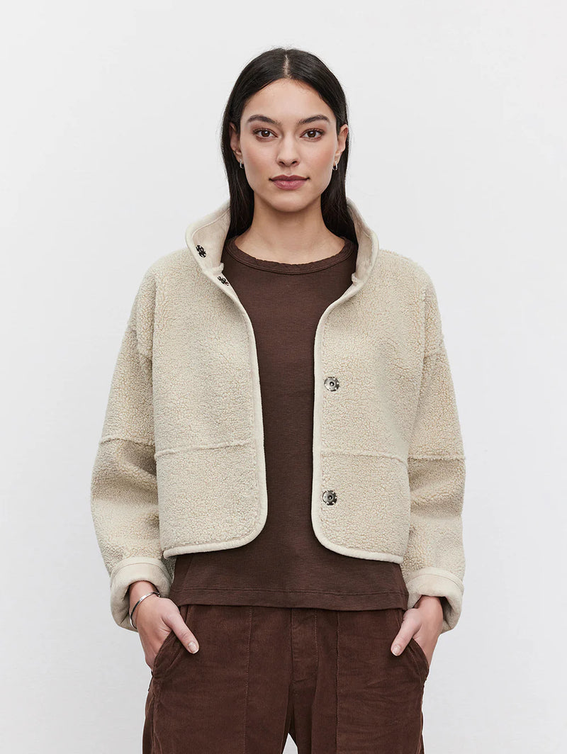 Velvet Kelly Short Sherpa Jacket Ecru