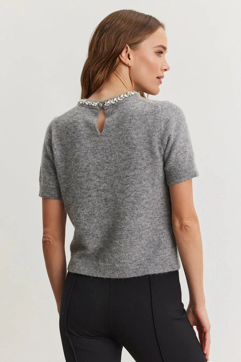 Velvet Layton Rhinestone Knit Top Heather Grey