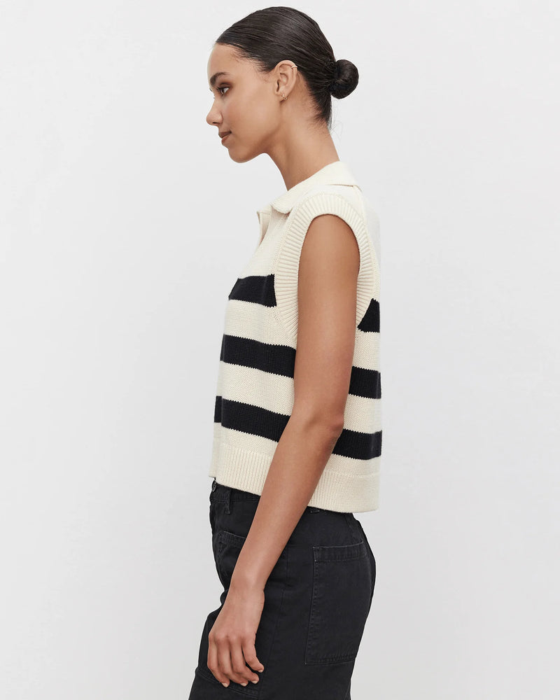 Velvet Mariette Collar Vest Top Cream/Black