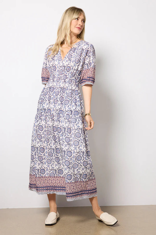 Velvet Natalia Boho 3/4 Slv Dress Cream Floral