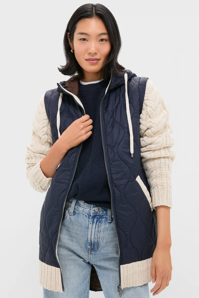 Veronica Beard Barrows Mixed Media Jacket Navy/Heathered Sand