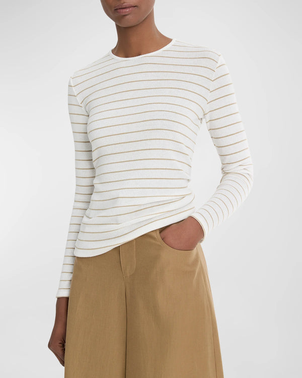 Vince Striped Ribbed Long-Sleeve T-Shirt Pale Cliff Combo