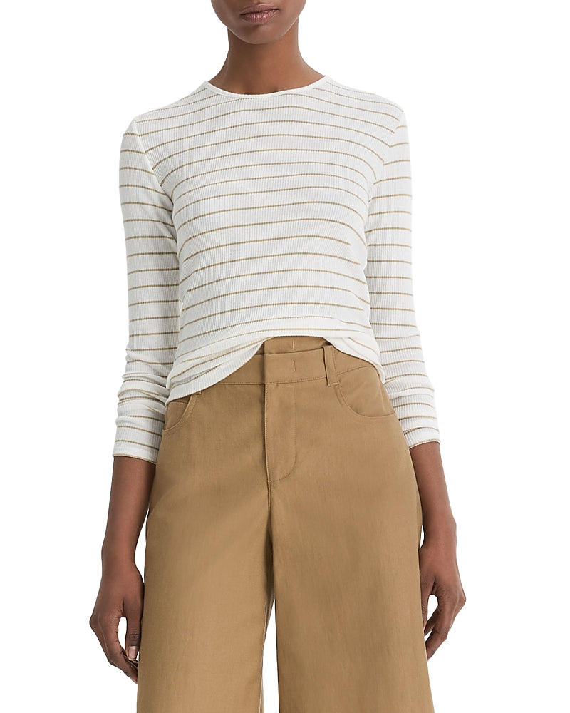 Vince Striped Ribbed Long-Sleeve T-Shirt Pale Cliff Combo