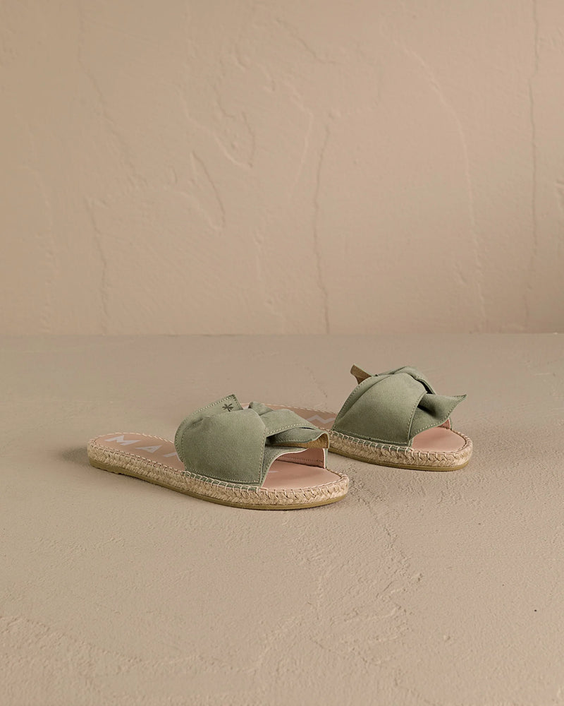 Manebi sandals with knot sage soft suede; hamptons