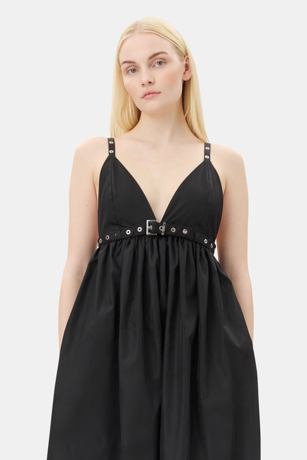 Ganni Duchesse Nylon Strap Dress Black