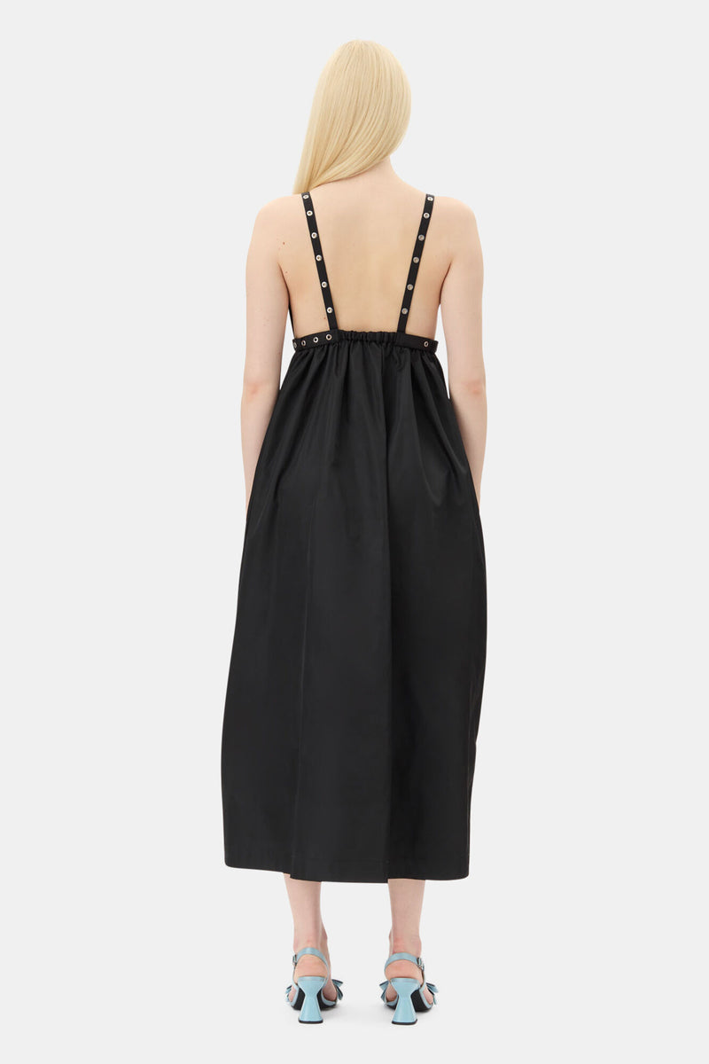 Ganni Duchesse Nylon Strap Dress Black