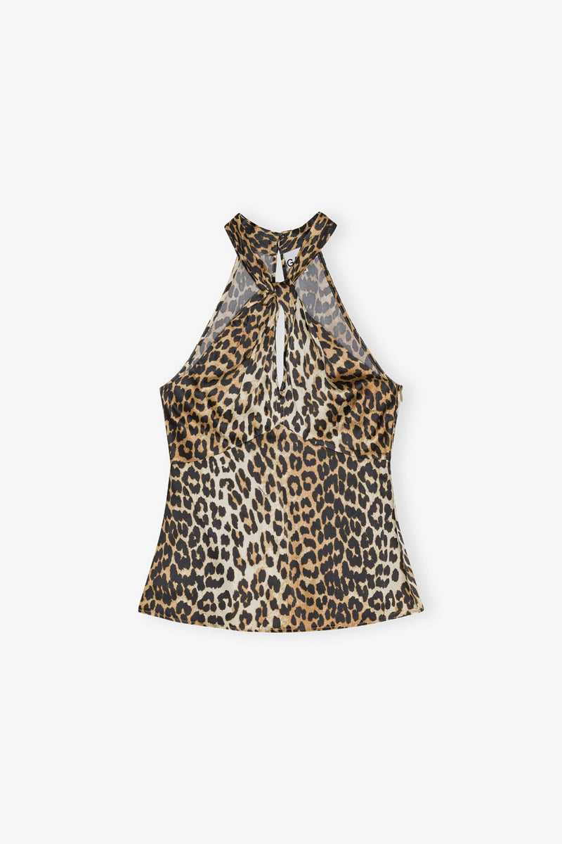 Ganni Printed Satin Top Leopard