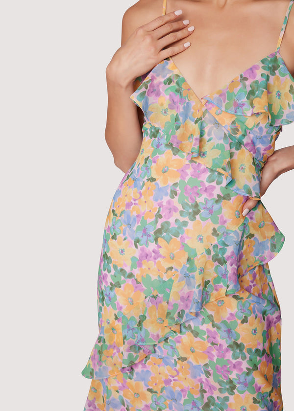 Lost + Wander Florescence Maxi Dress Yellow Purple Floral