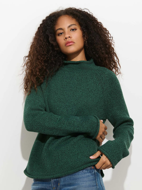 Alex Mill Eastport Rollneck in Cotton Marled Spruce