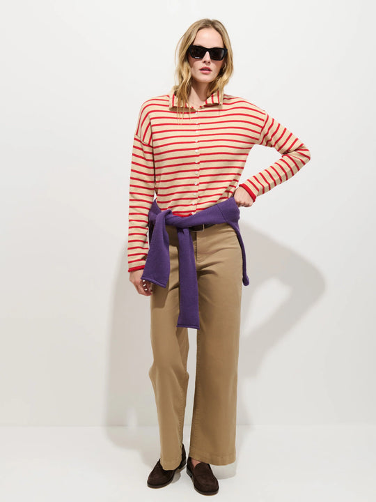 Alex Mill Taylor Striped Cardigan in Cotton Cashmere Latte/Bright Flame
