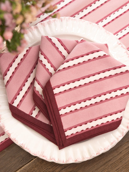 Pomegranate Dotted Stripe Rose Napkins | Set of 4