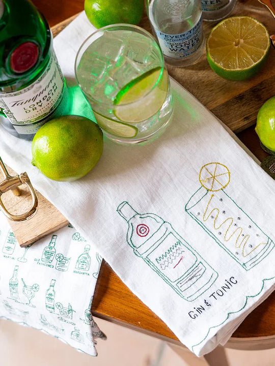 Pomegranate Gin & Tonic Linen Tea Towel | Set of 2
