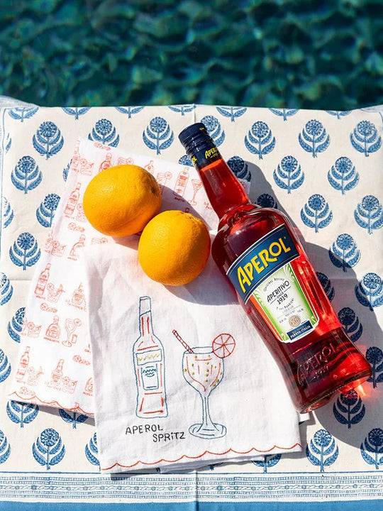Pomegranate Aperol Spritz Linen Tea Towel | Set of 2