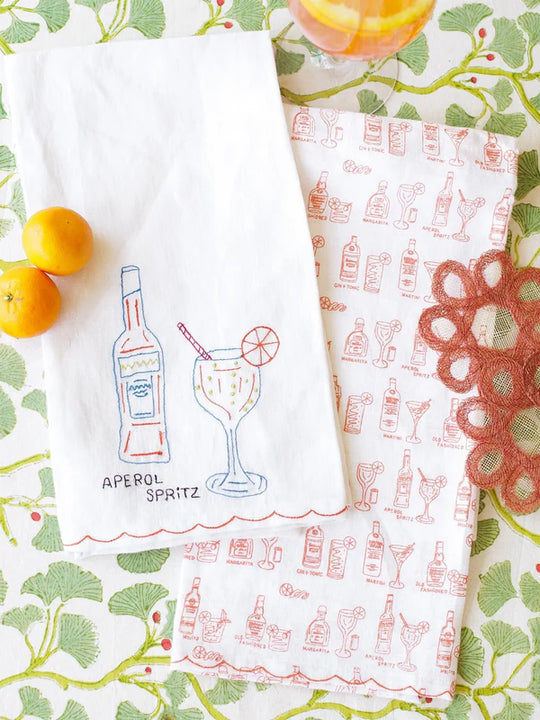 Pomegranate Aperol Spritz Linen Tea Towel | Set of 2