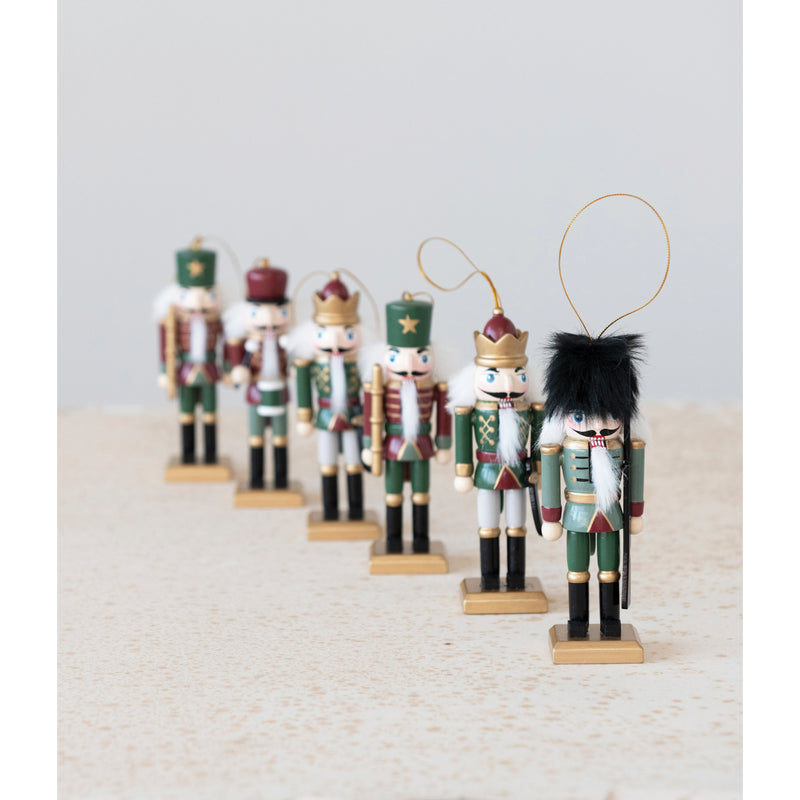 5"H Wood Nutcracker Ornaments, Multi Color, Boxed Set of 6