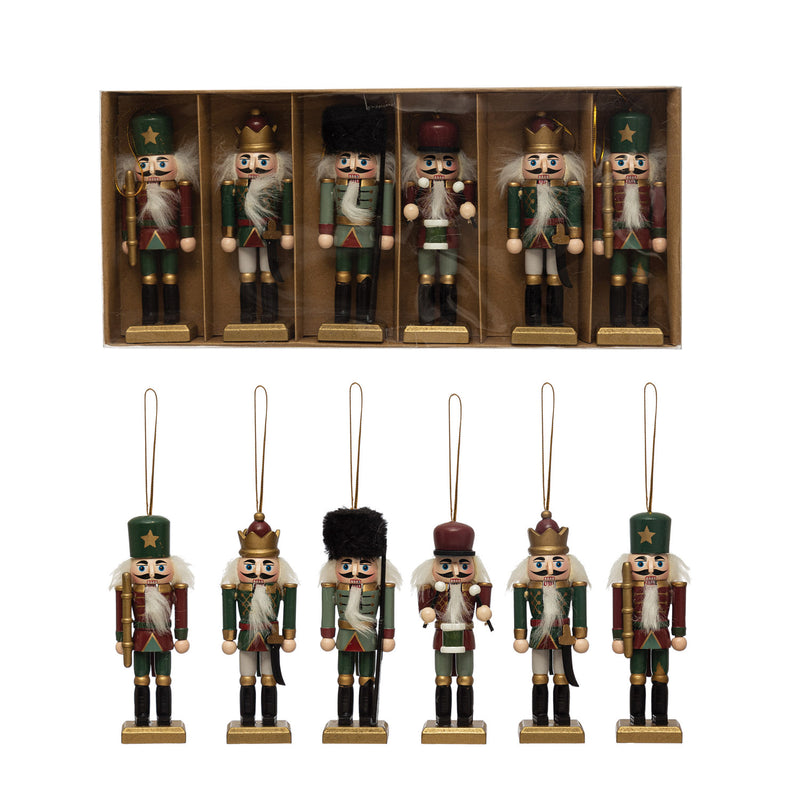 5"H Wood Nutcracker Ornaments, Multi Color, Boxed Set of 6