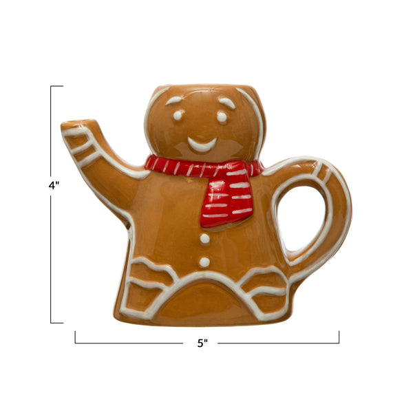 6 oz. Hand-Painted Ceramic Gingerbread Man w/ Scarf Creamer, Brown, Red & White