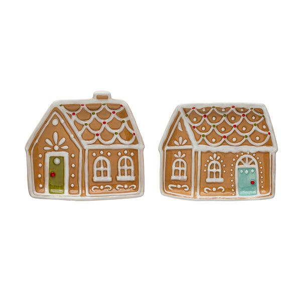 6"L x 5-1/2"W Hand-Painted Ceramic Gingerbread House Shaped Plate