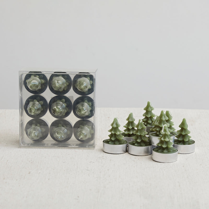 1-1/2" Round Unscented Tree Tealights, Evergreen Color, Set of 9