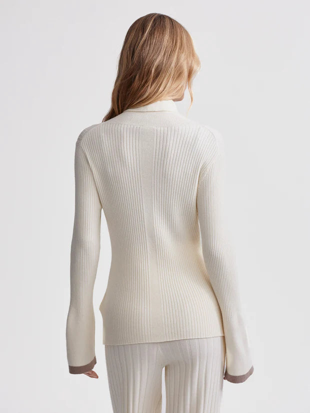 Varley Ravena Rib Knit High Neck Top - Egret