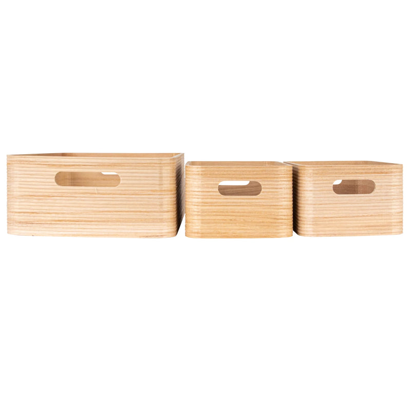 Paulownia Wood Nesting Containers w/ Handles, Natural, Set of 3