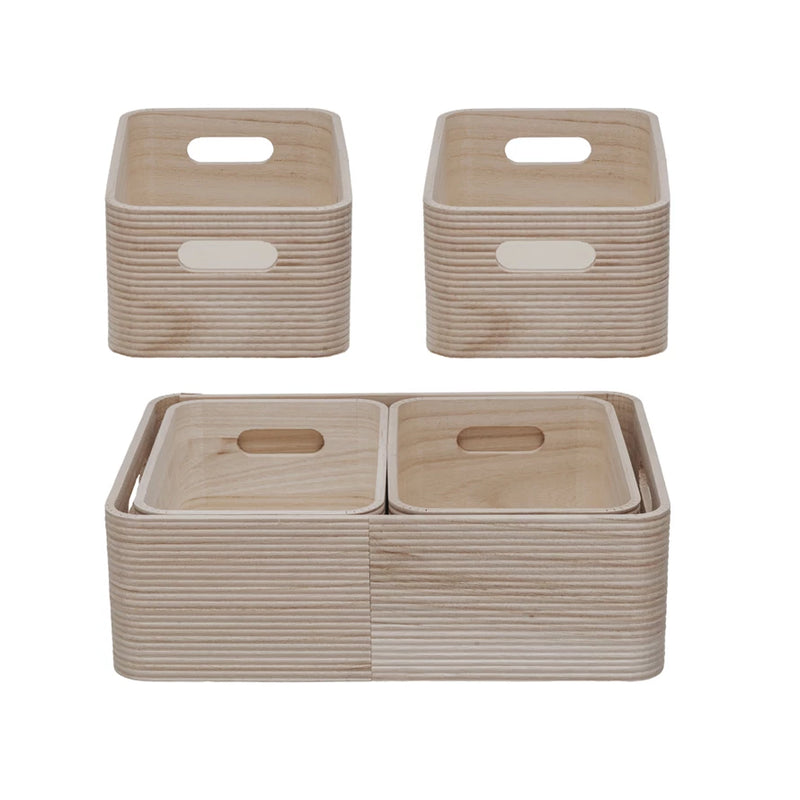 Paulownia Wood Nesting Containers w/ Handles, Natural, Set of 3