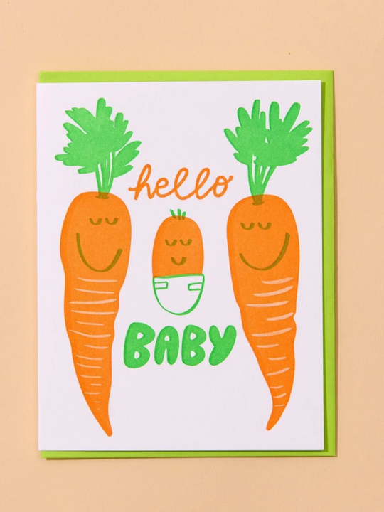And Here We Are New Baby Card - Hello Baby Carrot