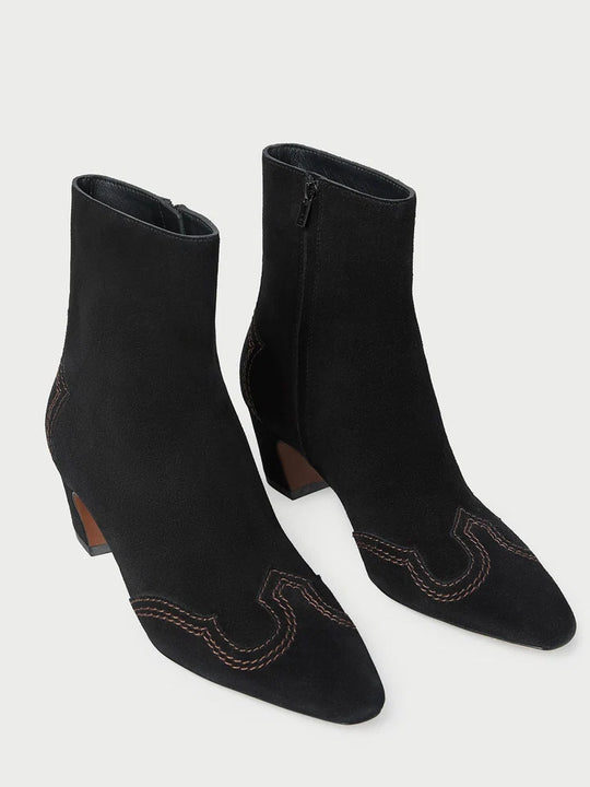 Loeffler Randall Harlan Embroidered Kicked Heel Ankle Boot -  Black/Brown