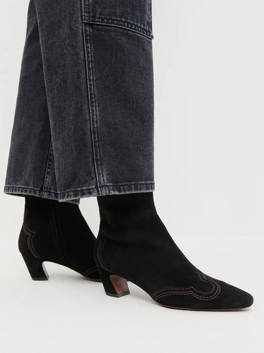 Loeffler Randall Harlan Embroidered Kicked Heel Ankle Boot -  Black/Brown