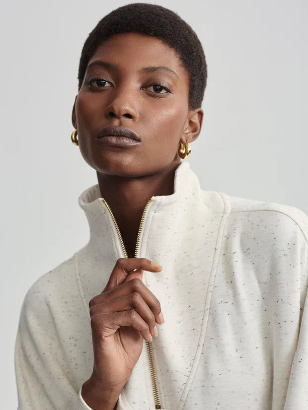 Varley Hawley Half Zip Sweat - Ivory Marl Fleck