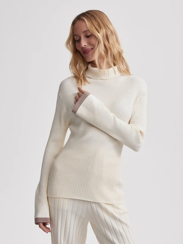 Varley Ravena Rib Knit High Neck Top - Egret