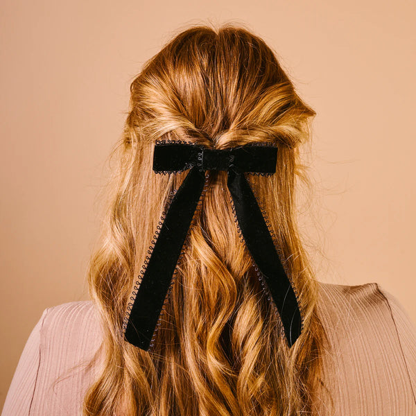 The Darling Effect Vintage Velvet Hair Bow-Black