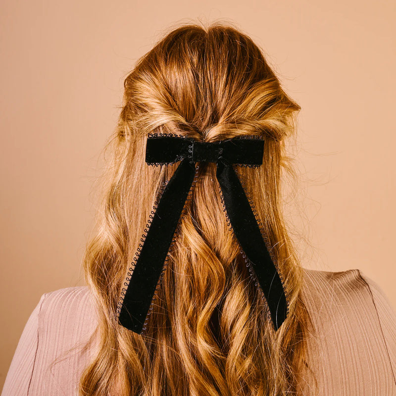 The Darling Effect Vintage Velvet Hair Bow-Black