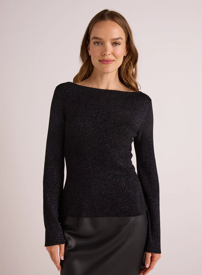 Bella Dahl Boatneck Long Sleeve Sweater Black with Metallic