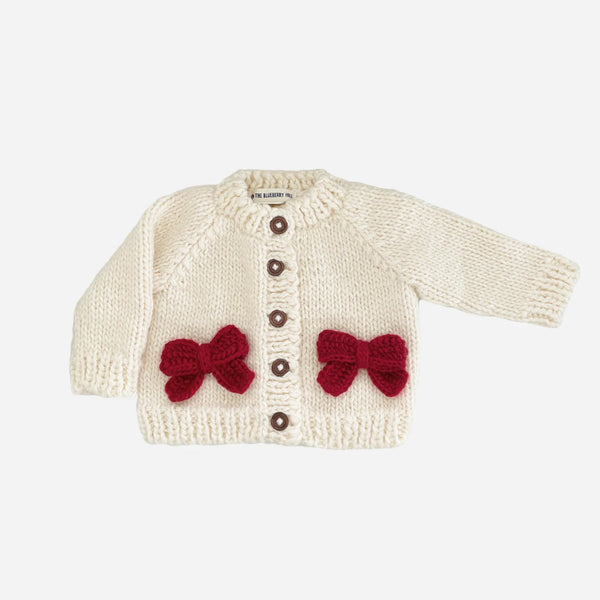 The Blueberry Hill Bow Cardigan, Cream/Red