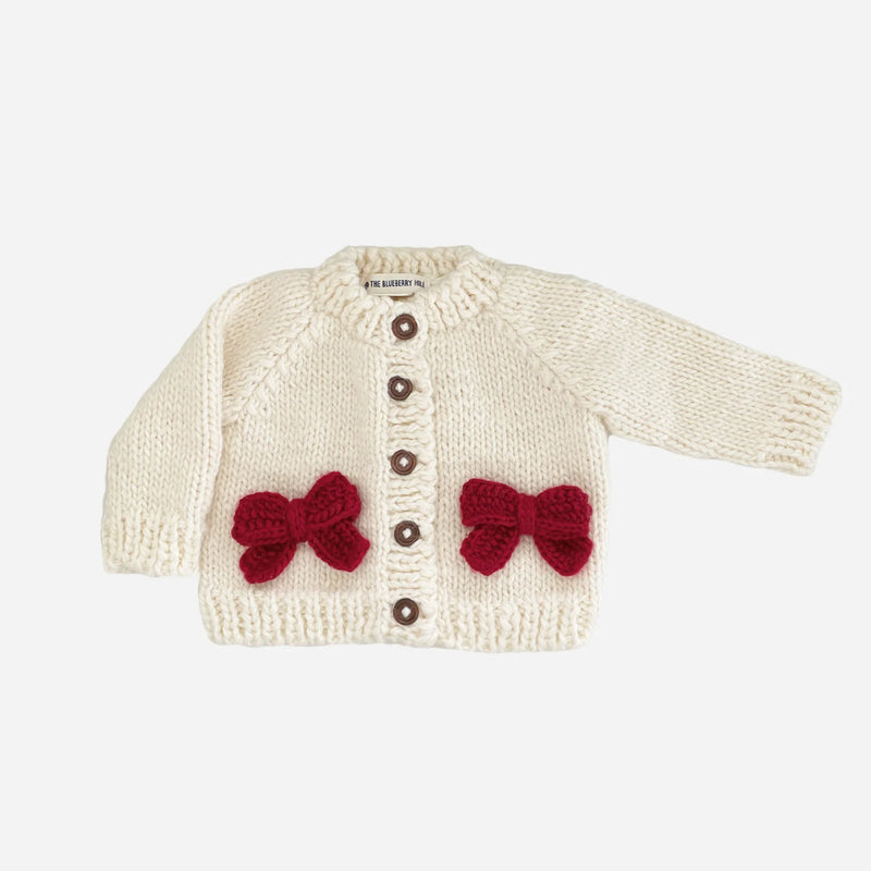 The Blueberry Hill Bow Cardigan, Cream/Red