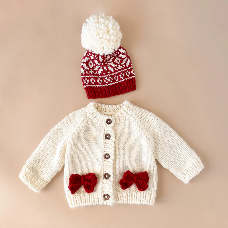 The Blueberry Hill Bow Cardigan, Cream/Red