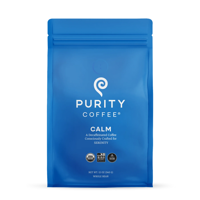 Purity Coffee CALM: Decaf Whole Bean Coffee 12oz