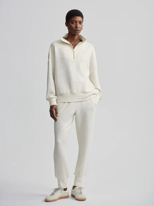 Varley Hawley Half Zip Sweat - Ivory Marl Fleck