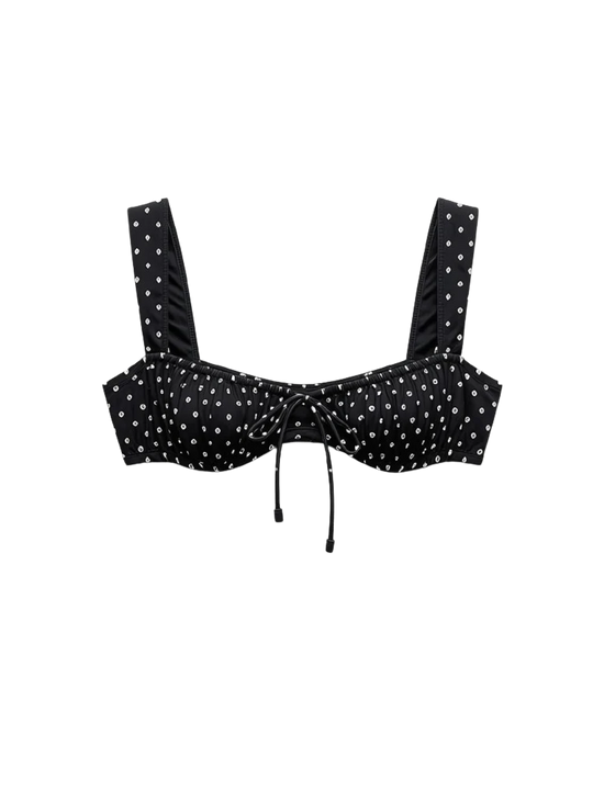 Faithfull The Brand Dinard Bikini Top - Lola Polka Dot in Black/Cream