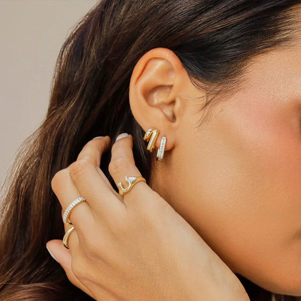 EF Collection Double Gold Jumbo Huggie Earring
